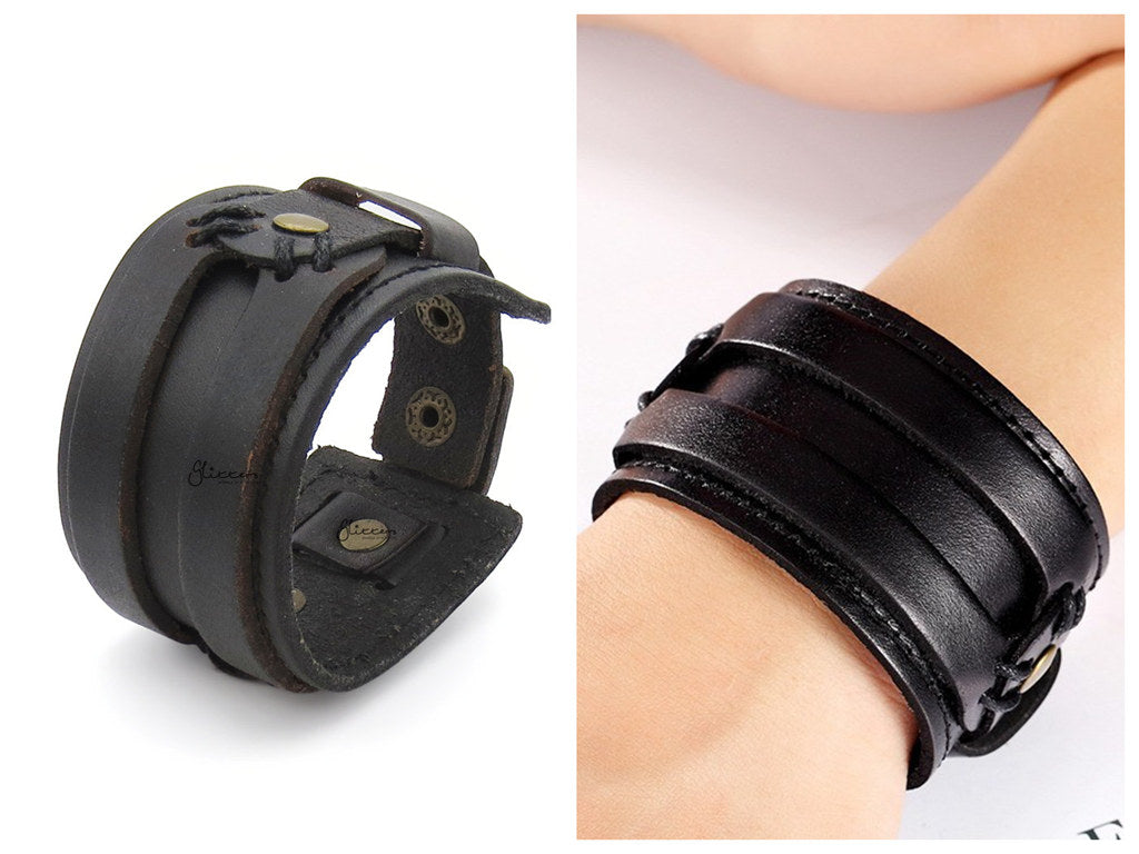 Punk Style Wide Adjustable Leather Wrap Bracelet
