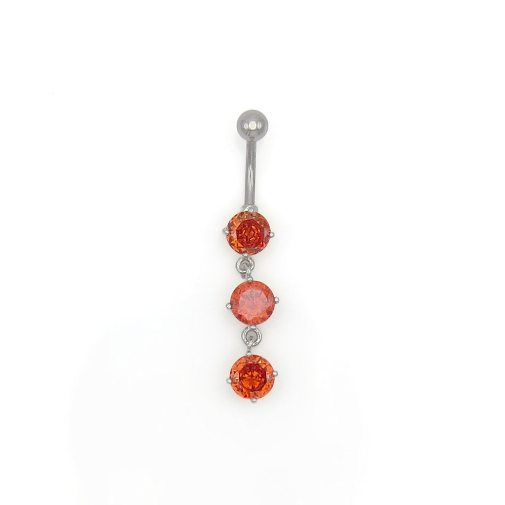 3 Round CZ Vertical Dangle Belly Button Ring-Belly Rings-4-Glitters