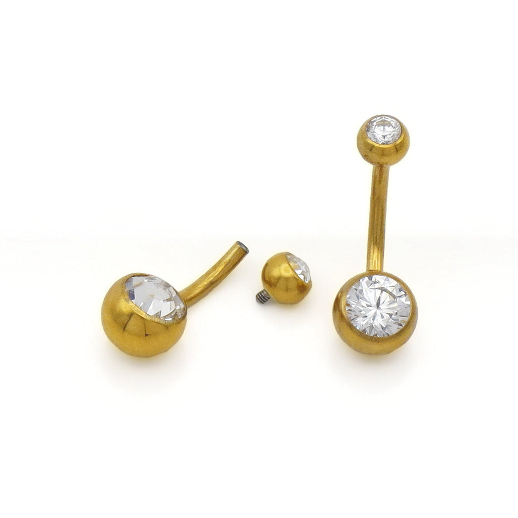 Titanium Double CZ Belly Button Navel Ring - Gold-Belly Rings-4-Glitters