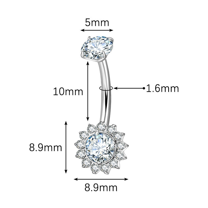 Titanium Round CZ Belly Button Ring with CZ Pave Edge - Gold-Belly Rings-2-Glitters