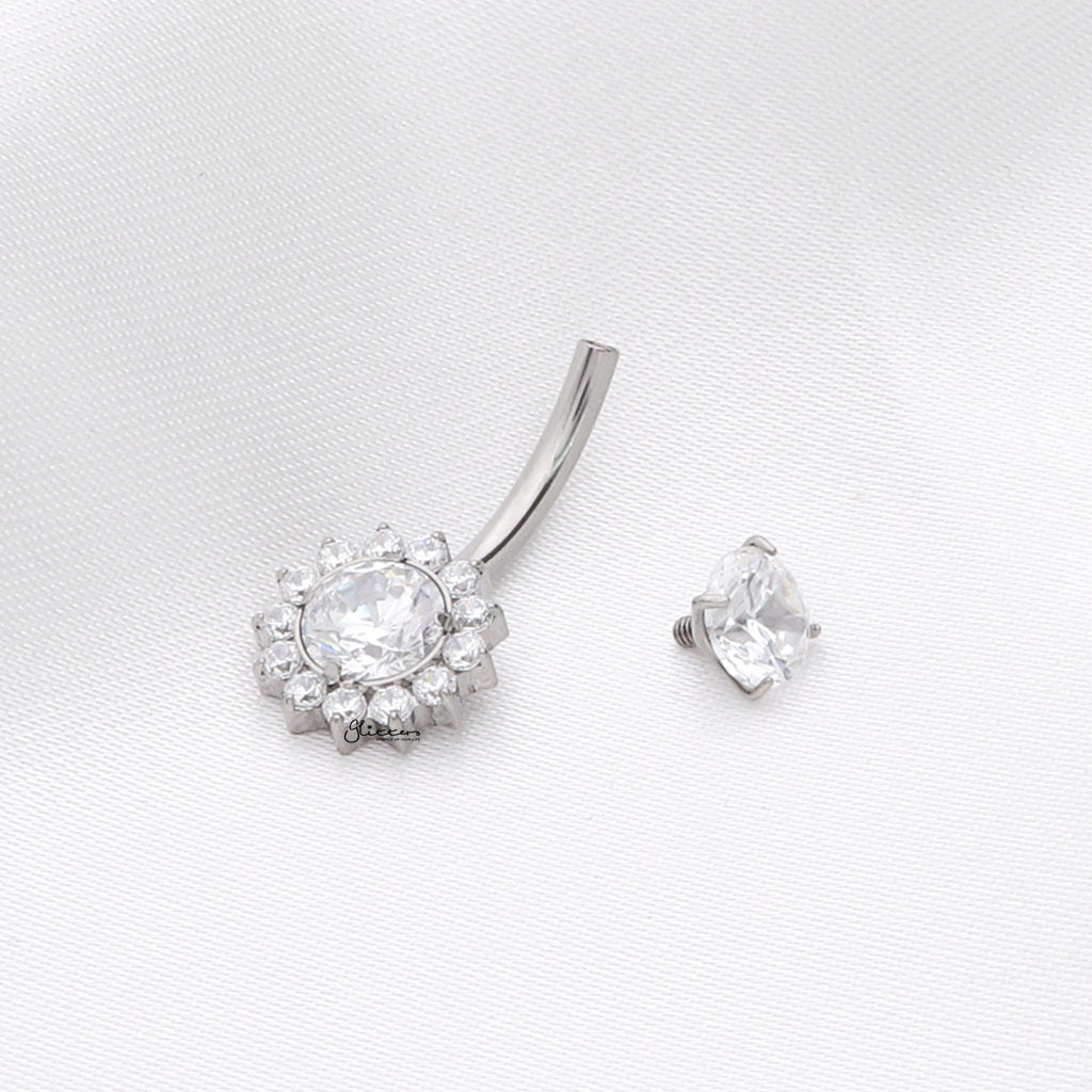 Titanium Round CZ Belly Button Ring with CZ Pave Edge - Gold-Belly Rings-3-Glitters