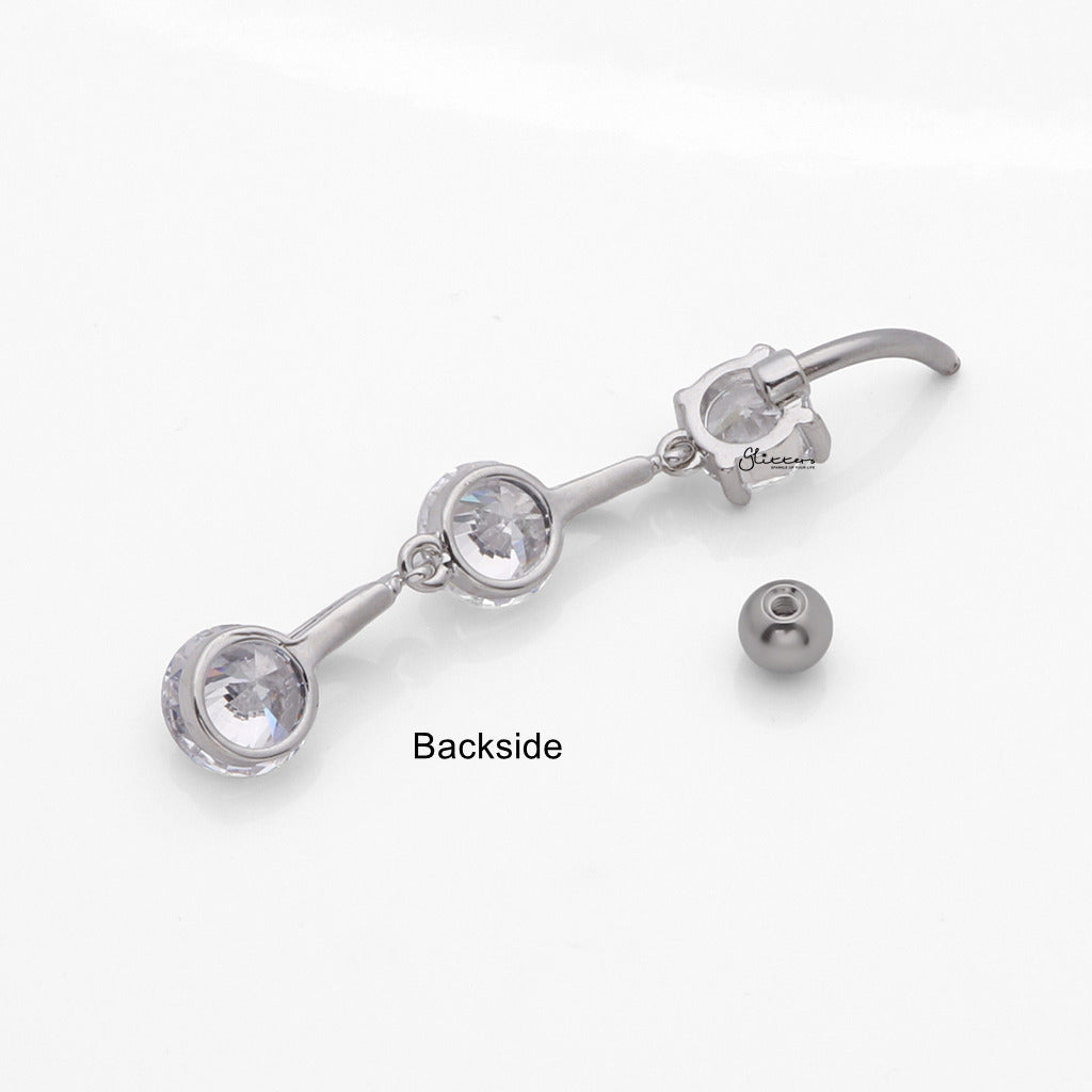 3 Round CZ Vertical Dangle Belly Button Ring - Gold-Belly Rings-4-Glitters