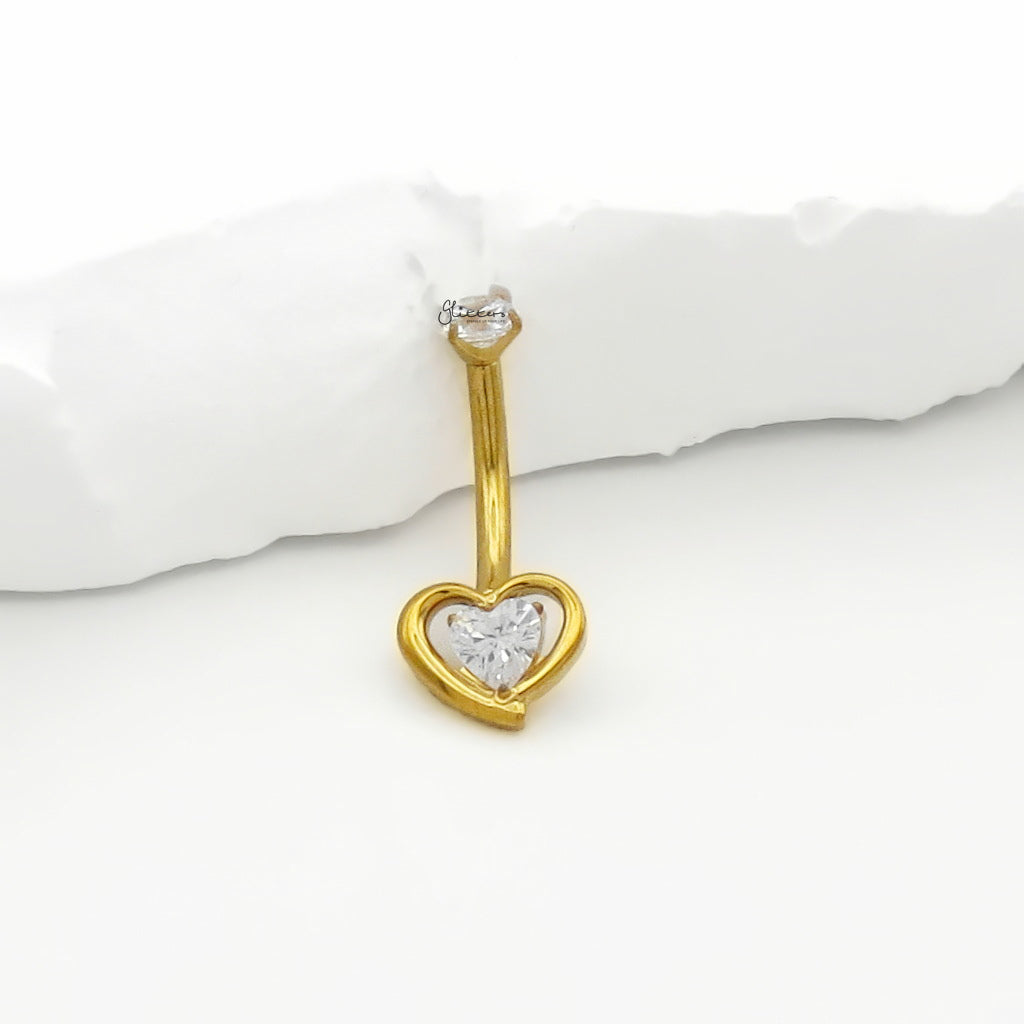 Heart-Shaped CZ Titanium Belly Button Ring - Gold-Belly Rings-2-Glitters