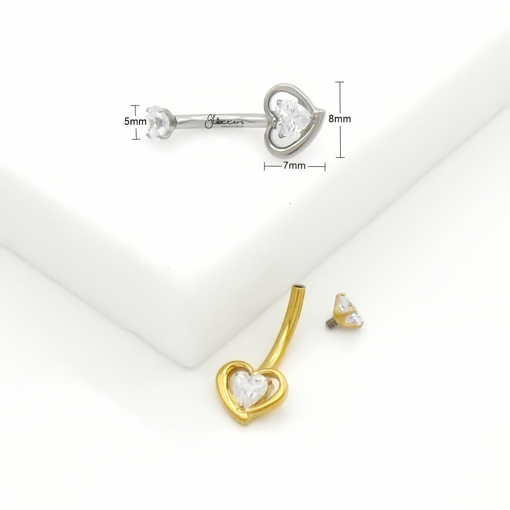 Heart-Shaped CZ Titanium Belly Button Ring - Gold-Belly Rings-3-Glitters