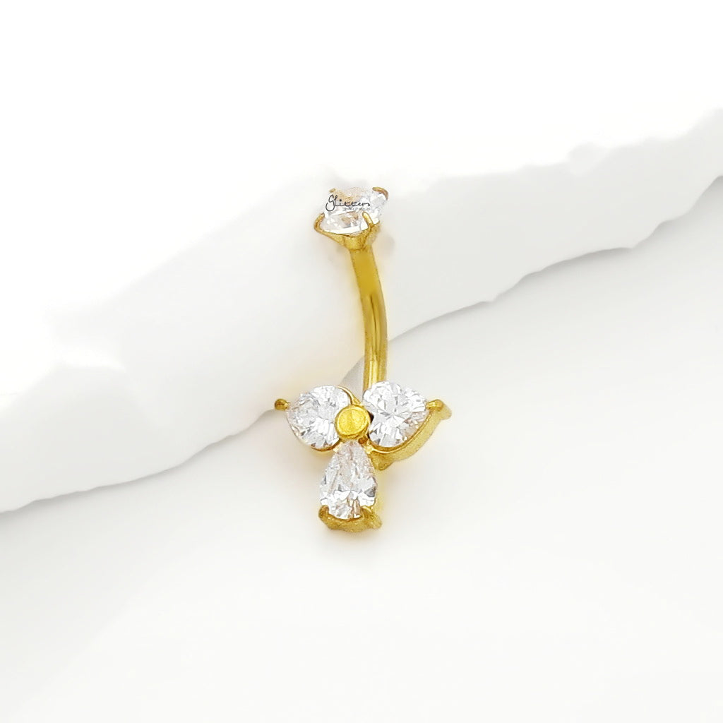 Teardrop & Heart CZ Belly Button Navel Ring - Gold-Belly Rings-2-Glitters