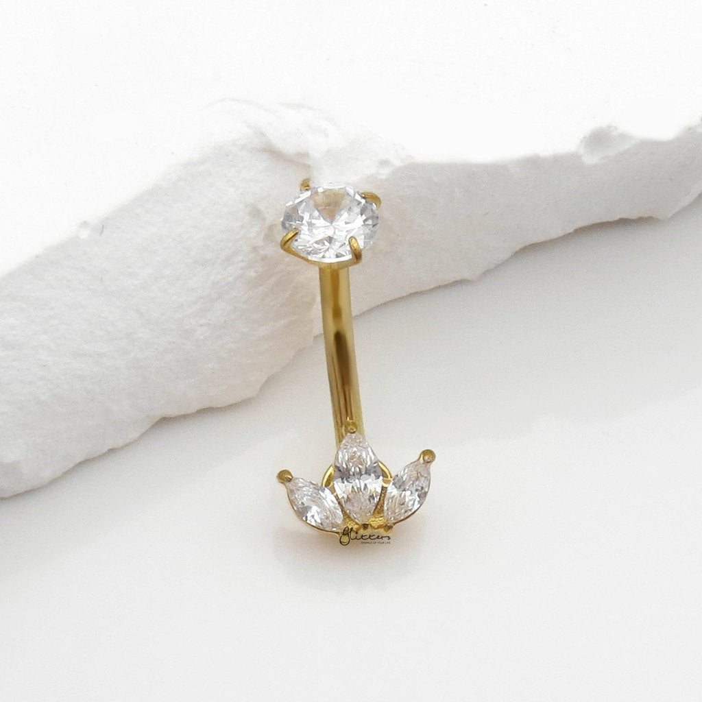 3 Marquise CZ Belly Button Navel Ring - Gold