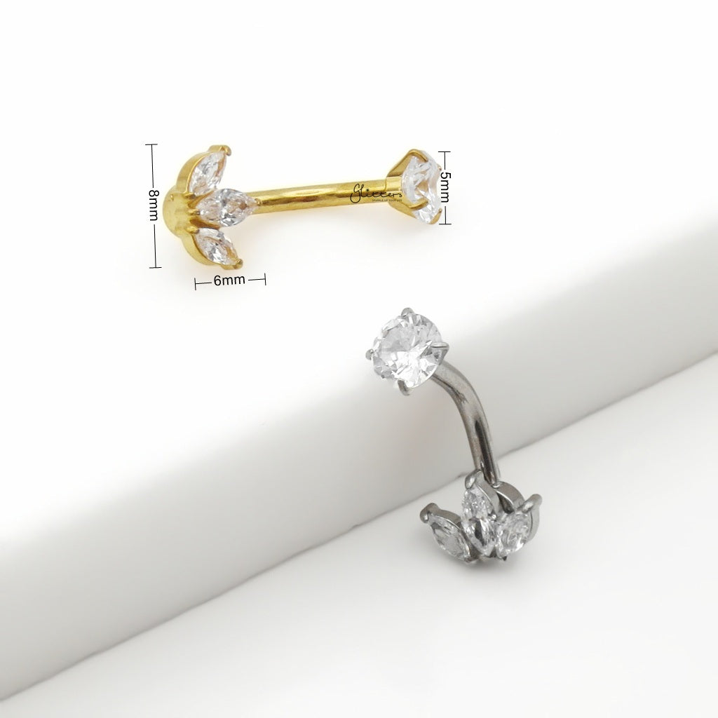 3 Marquise CZ Belly Button Navel Ring - Gold-Belly Rings-4-Glitters