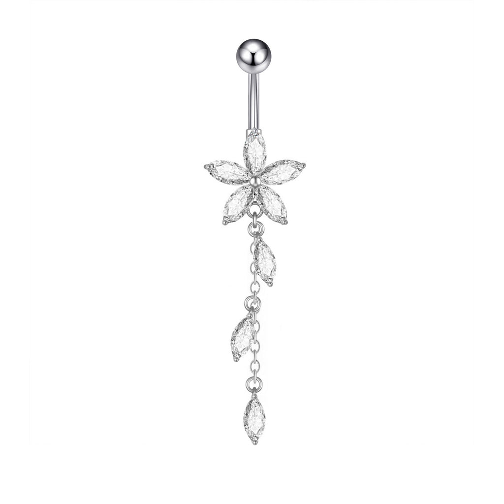 Marquise CZ Flower Dangle Belly Ring