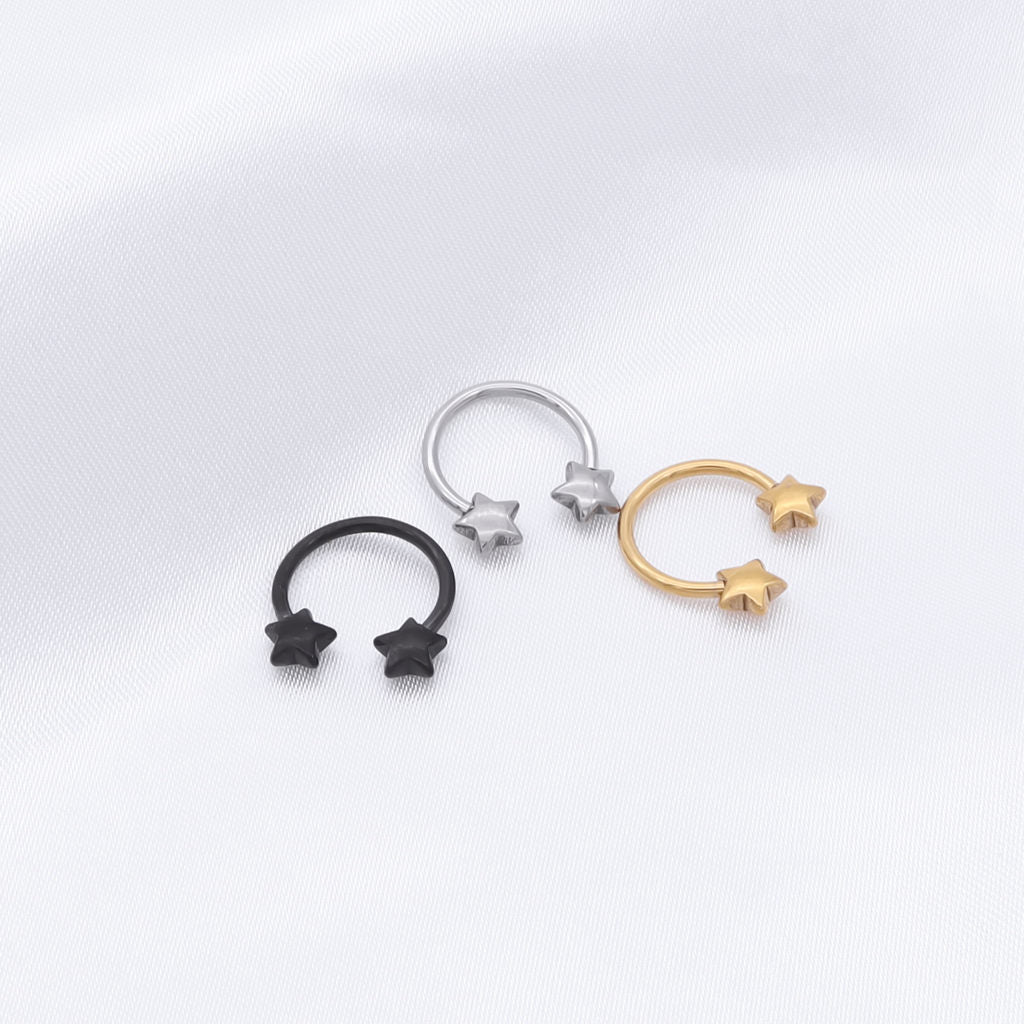 Star Ends Horseshoe Circular Barbell-Horseshoes-1-Glitters