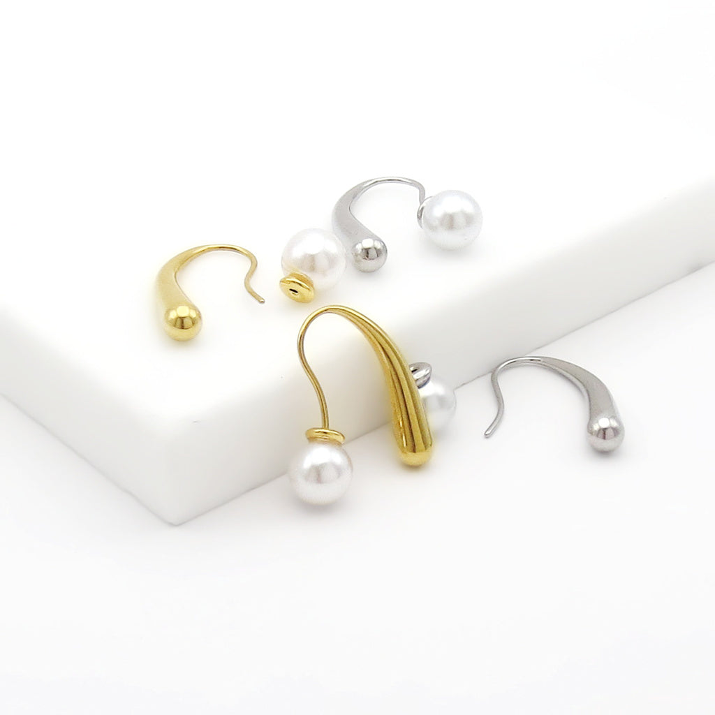 Stainless Steel Liquid Drop Pearl Hook Earrings-Earrings-3-Glitters