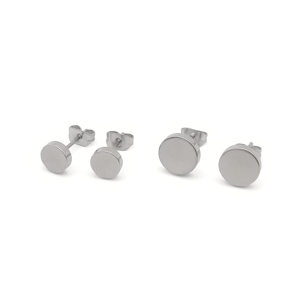 Stainless Steel Round Stud Earrings - Silver