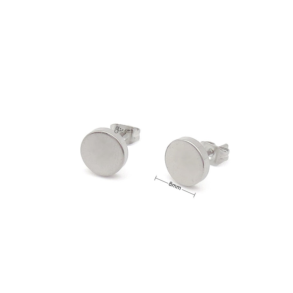 Stainless Steel Round Stud Earrings - Silver