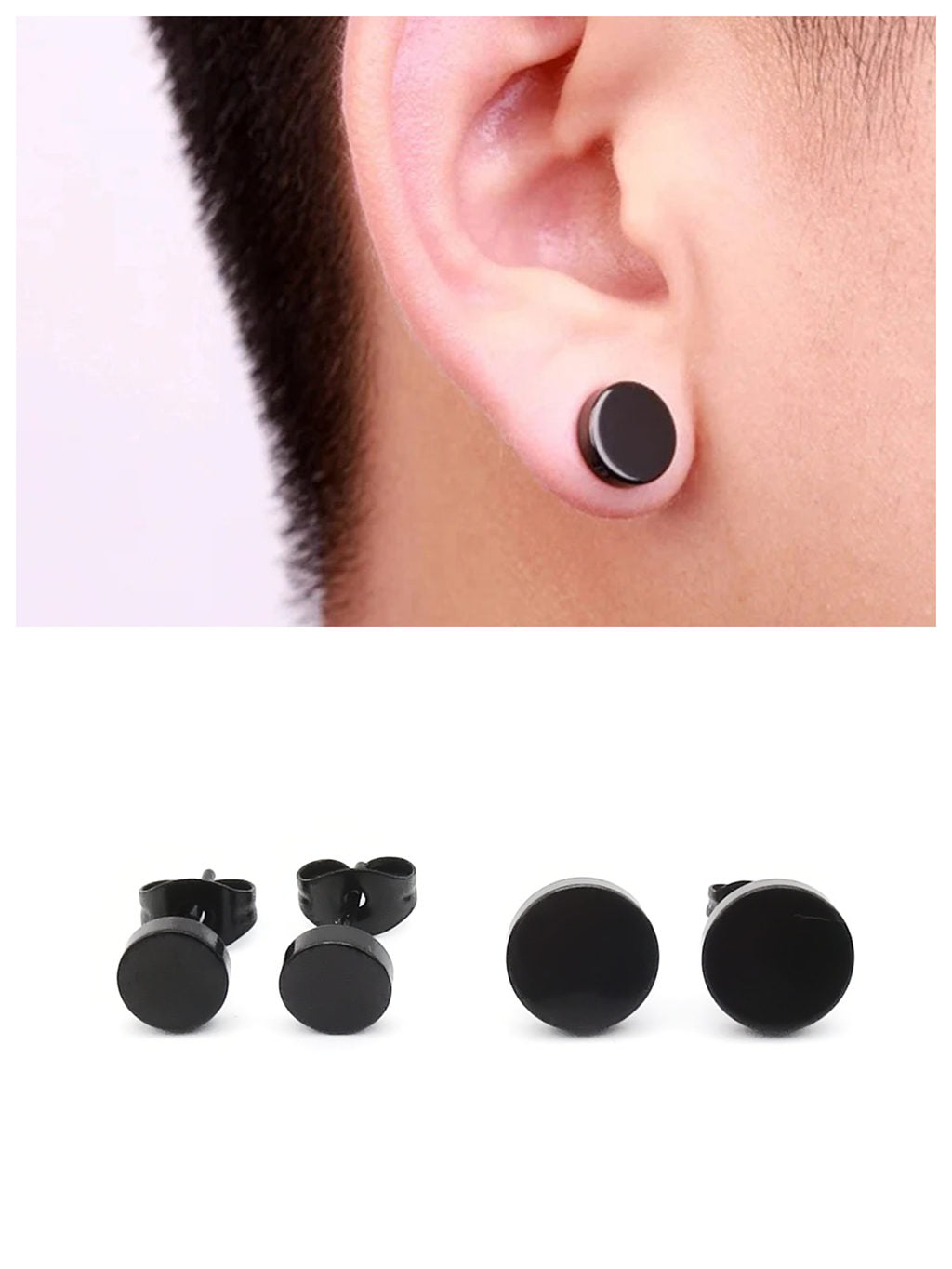 Stainless Steel Round Stud Earrings - Black