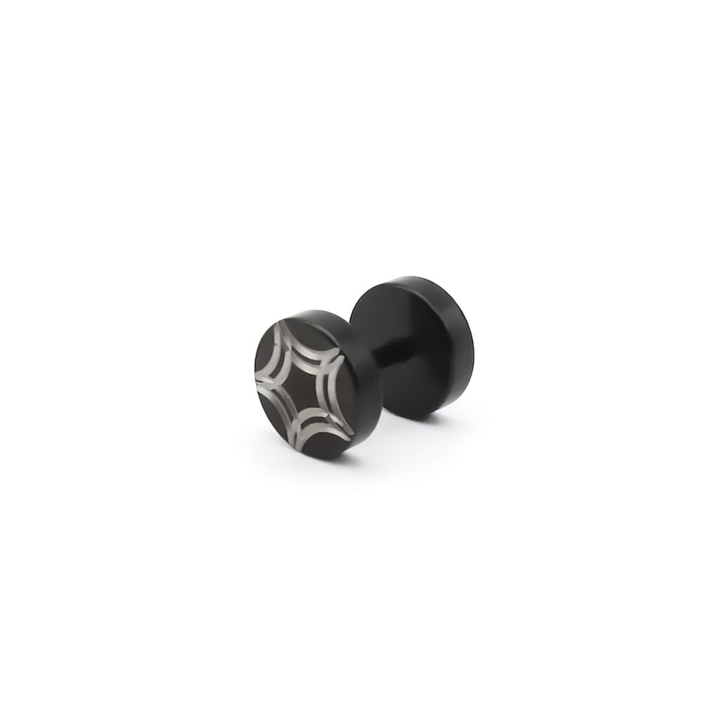 Stainless Steel Engraved Starburst Fake Plug Earring