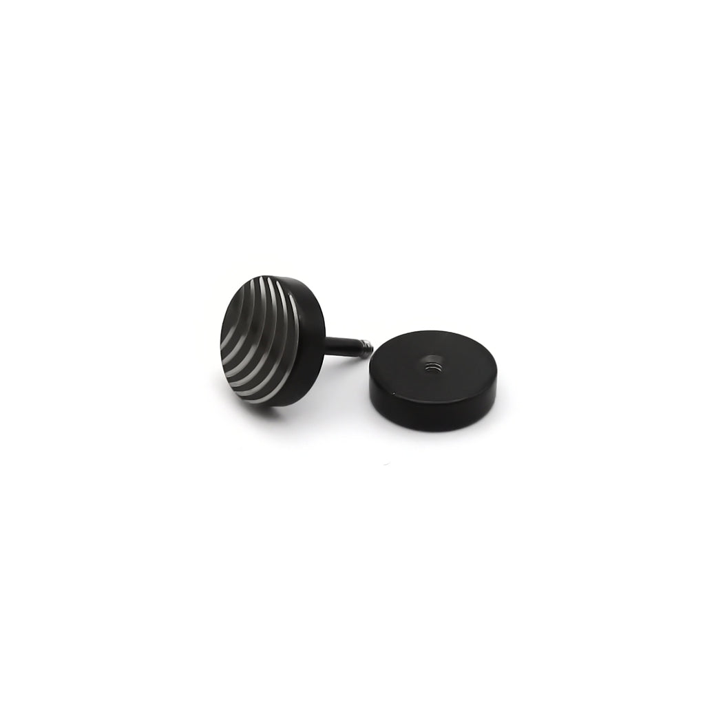 Stainless Steel Engraved Wave Stripe Fake Plug Earring-Fake Plugs-3-Glitters