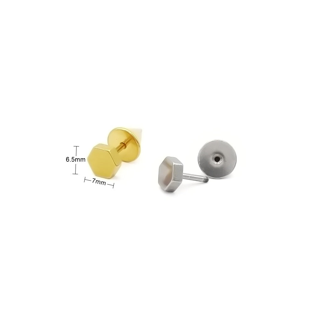 Stainless Steel Hexagon Spike Back Fake Plug Earring