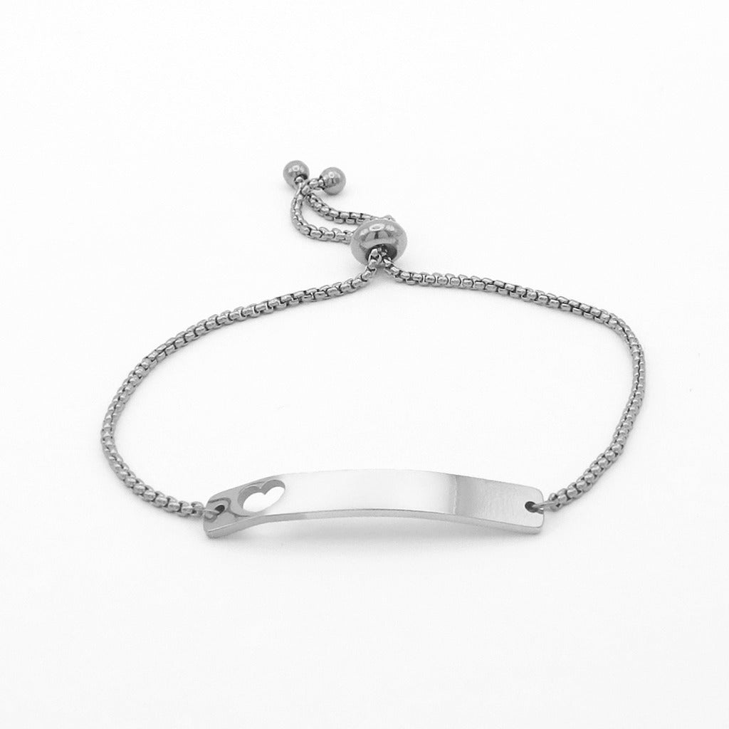 Personalised Heart Cut-Out Link Bar Bracelet-Stainless Steel Bracelets-1-Glitters