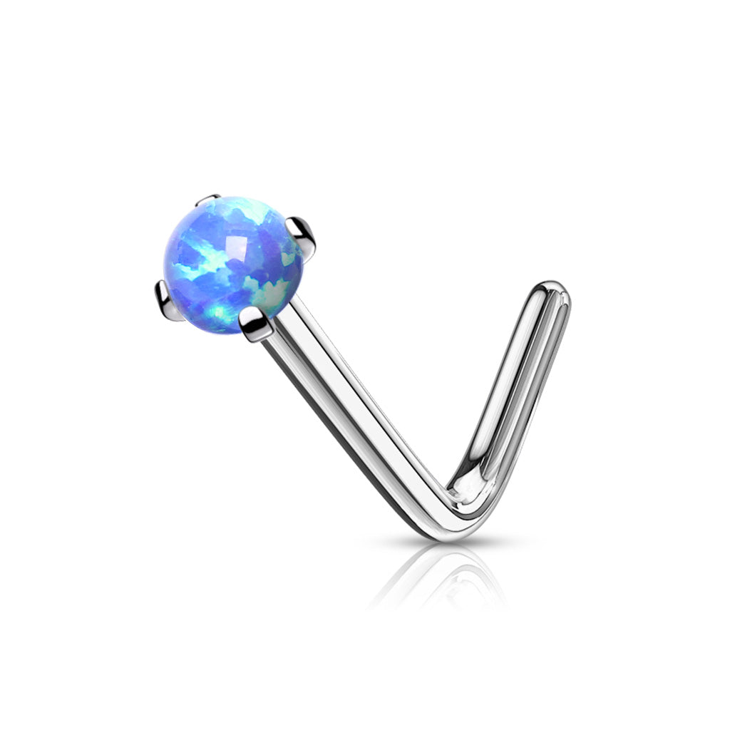 316L Surgical Steel "L" Bend Nose Stud - Opal Blue-Nose Studs-1-Glitters