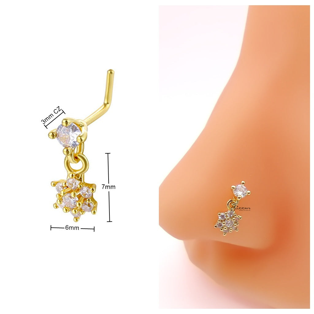 CZ Nose Stud with Dangling CZ Flower Charm-Nose Studs-3-Glitters