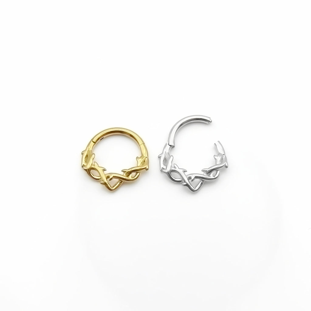 Twisted Thorns Hinged Segment Hoop Ring - Gold-Septum Rings-2-Glitters
