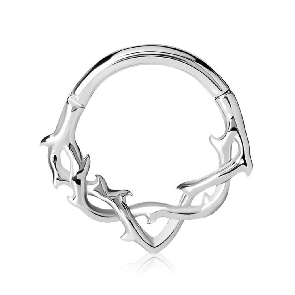 Twisted Thorns Hinged Segment Hoop Ring - Silver-Septum Rings-1-Glitters