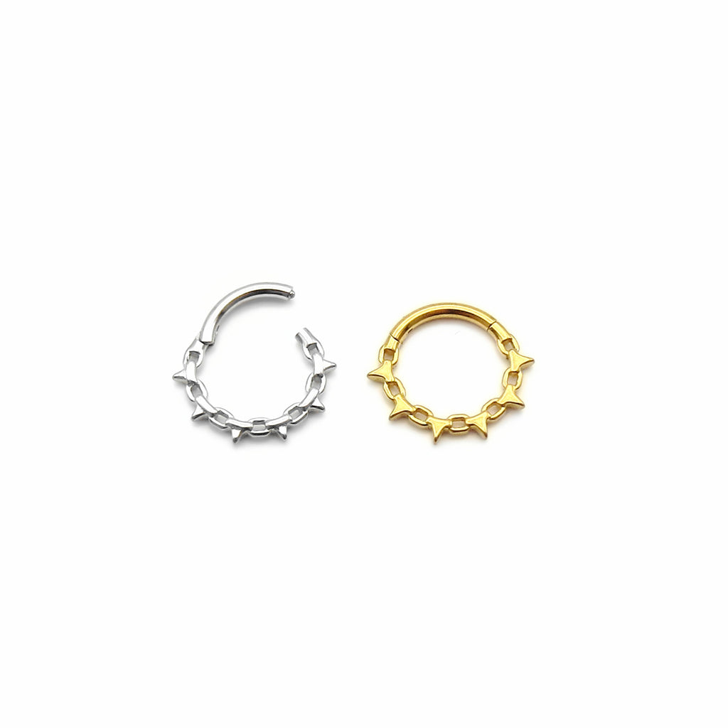 Spikes Chain Link Hinged Segment Hoop Ring - Gold-Septum Rings-2-Glitters