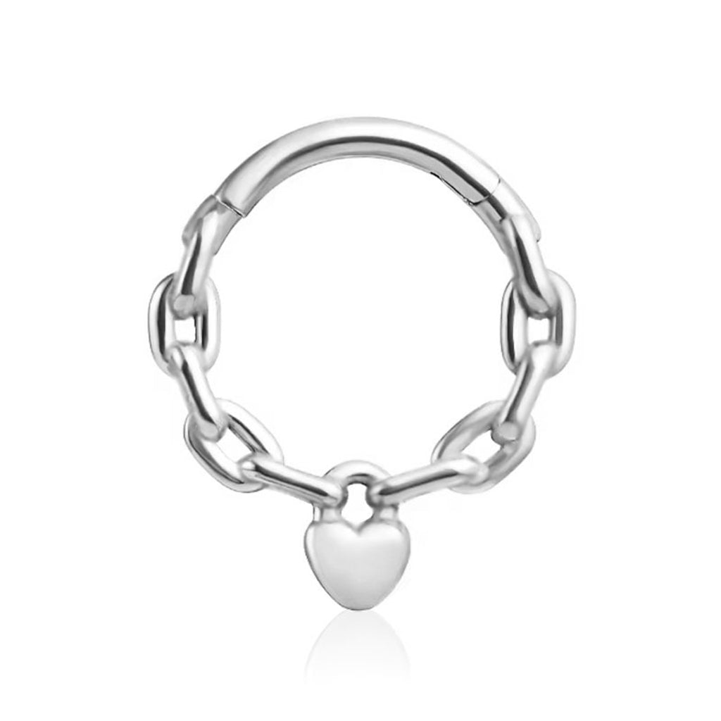 Chain Link with Heart Hinged Segment Hoop Ring - Silver-Septum Rings-1-Glitters