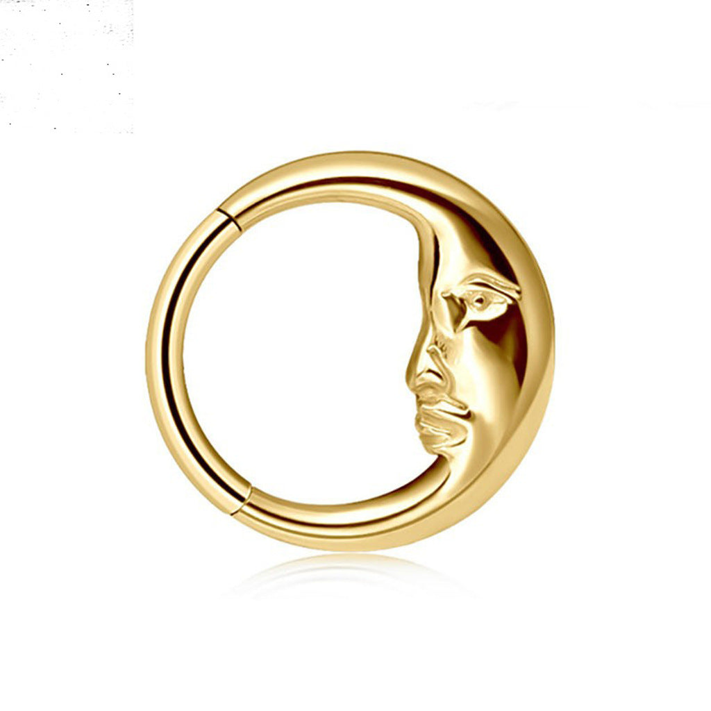 Moon Face Hinged Segment Hoop Ring - Gold-Septum Rings-1-Glitters