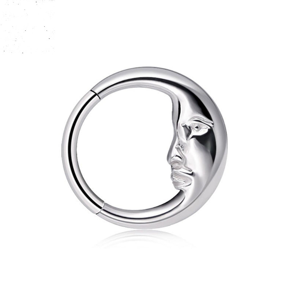 Moon Face Hinged Segment Hoop Ring - Silver-Septum Rings-1-Glitters