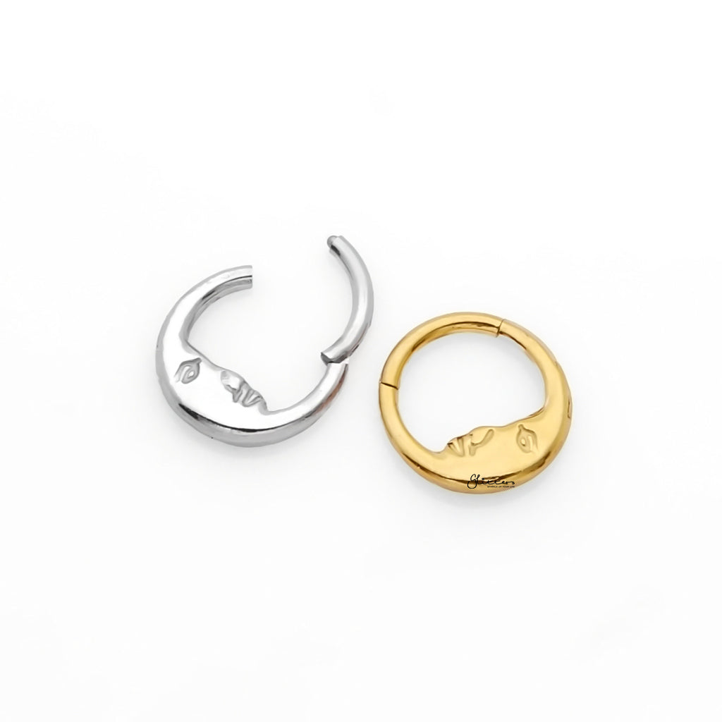 Moon Face Hinged Segment Hoop Ring - Gold-Septum Rings-2-Glitters