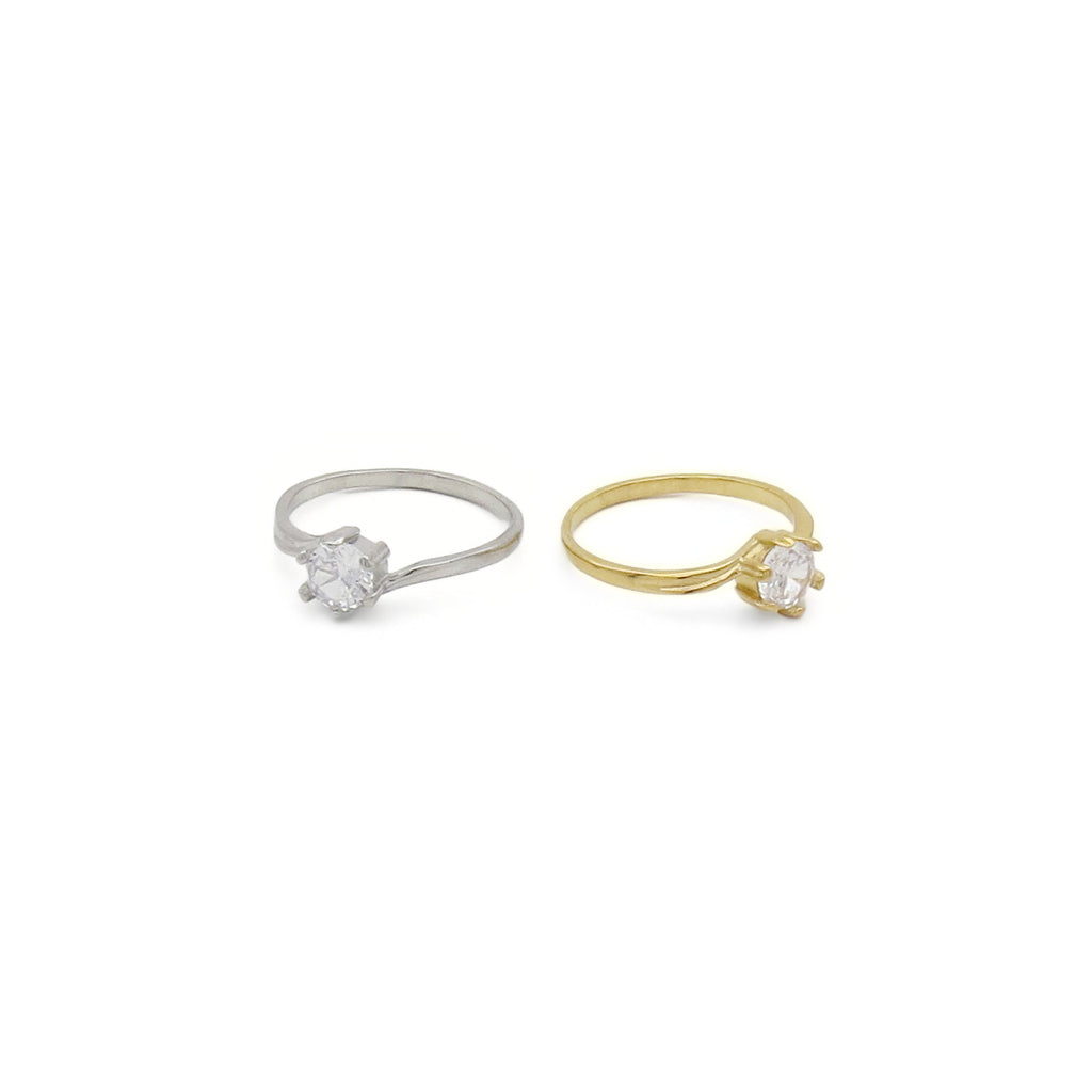 Stainless Steel Solitaire Ring with Round CZ Stone - Gold-Stainless Steel Rings-3-Glitters