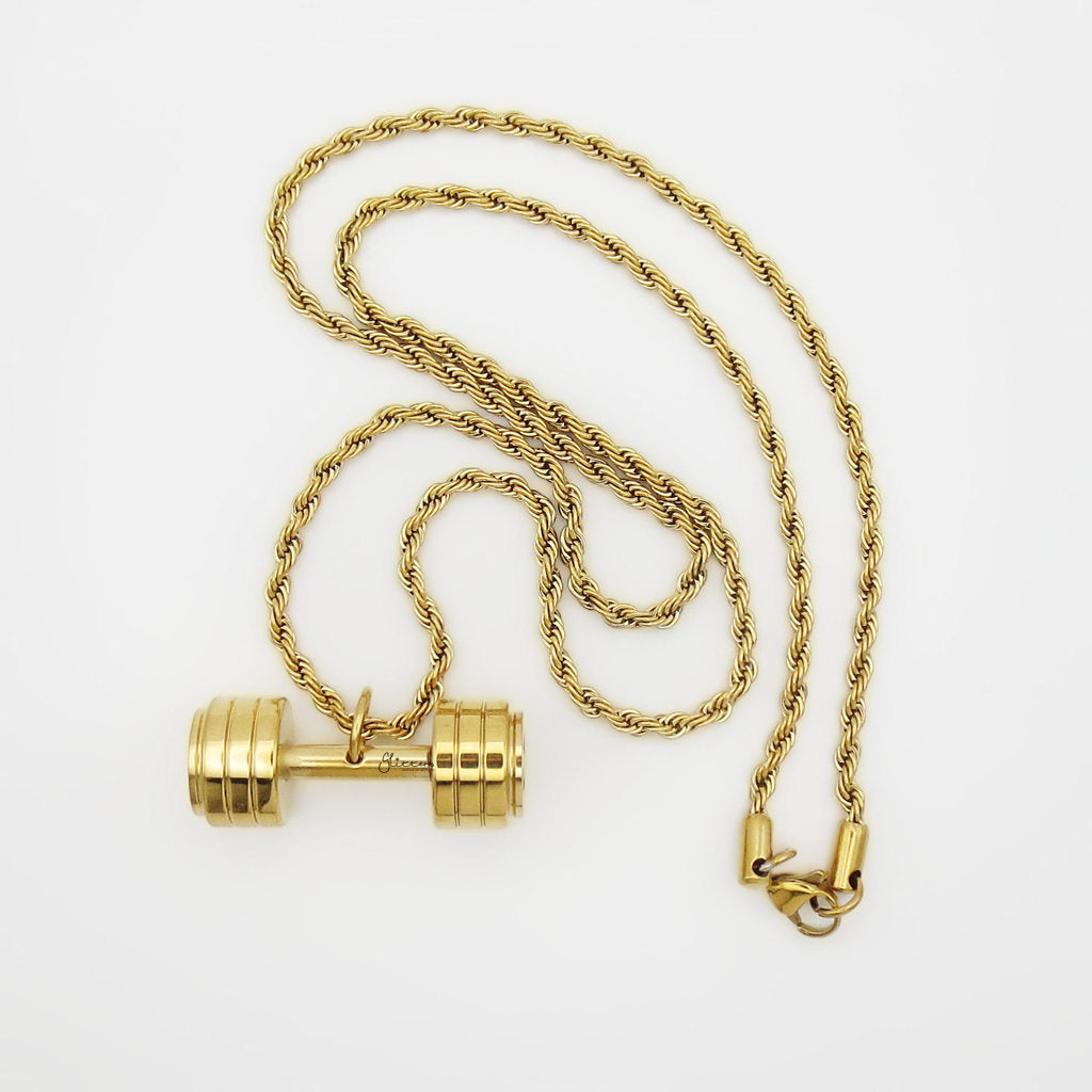 Stainless Steel Dumbbell Pendant - Gold-Pendants-4-Glitters