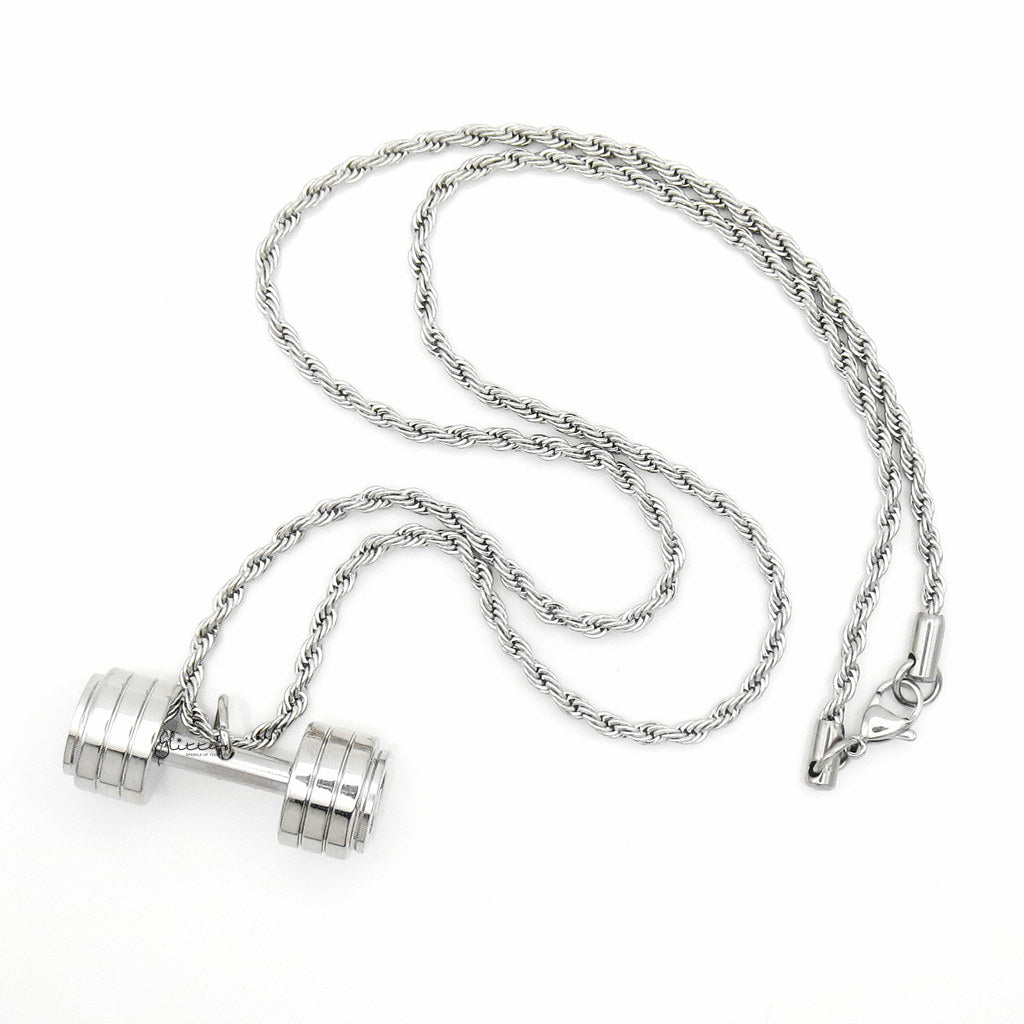 Stainless Steel Dumbbell Pendant - Silver-Pendants-4-Glitters