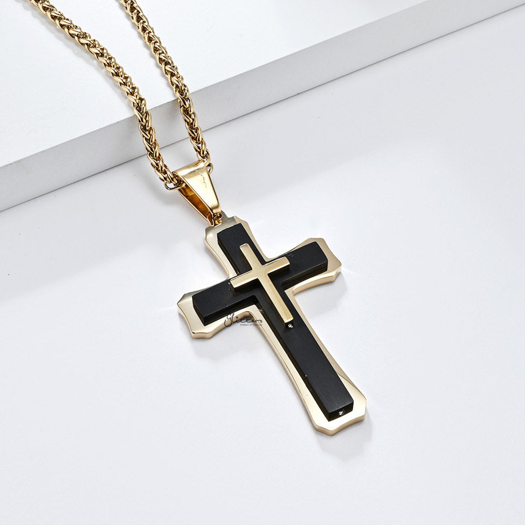 Triple Layer Two-Tone Cross Pendant - Gold-Pendants-3-Glitters