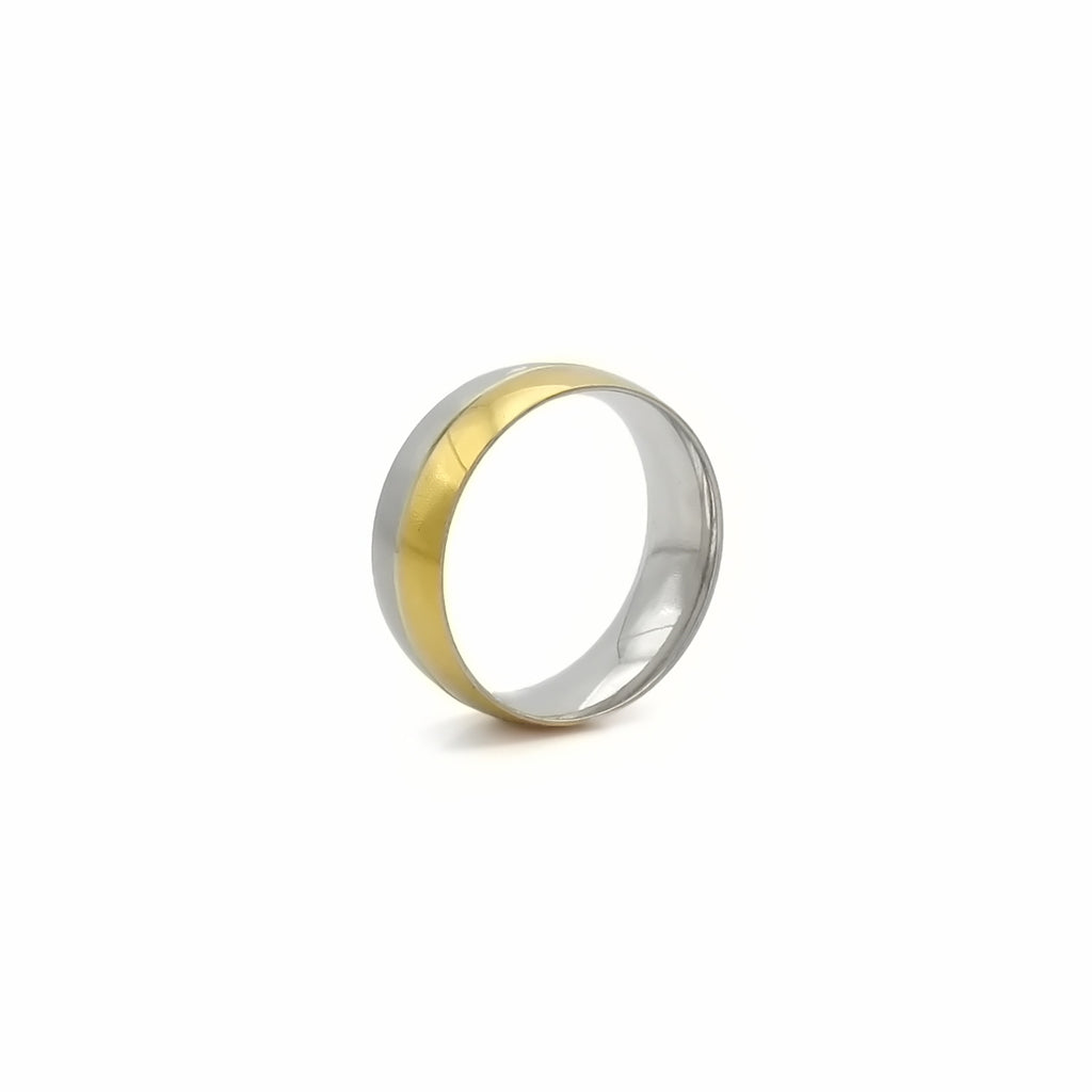 Stainless Steel Two-Tone Band Ring with Gold and Silver Stripes-Stainless Steel Rings-1-Glitters