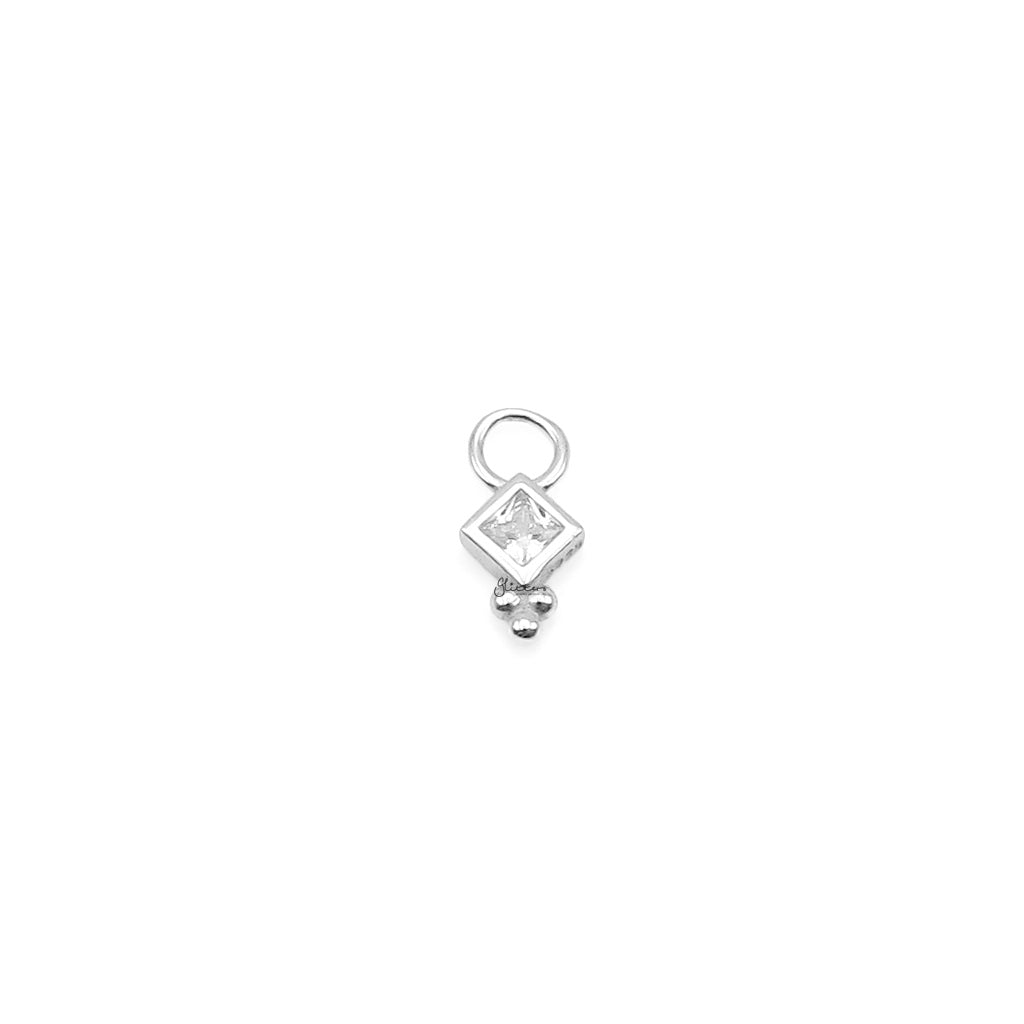 925 Sterling Silver Princess Cut CZ Hoop Earring Dangle Charm