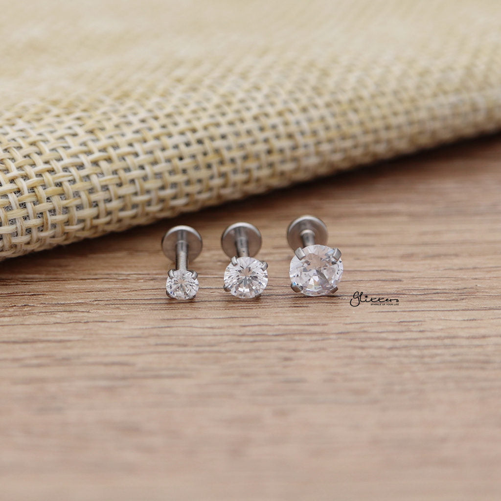 3 Size C.Z Top Flat Back Studs Bundle-Tragus | Cartilage | Daith | Conch-1-Glitters