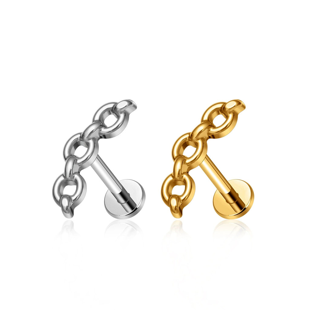 Chain Link Titanium Flat Back Stud Earrings-Tragus | Cartilage | Daith | Conch-1-Glitters