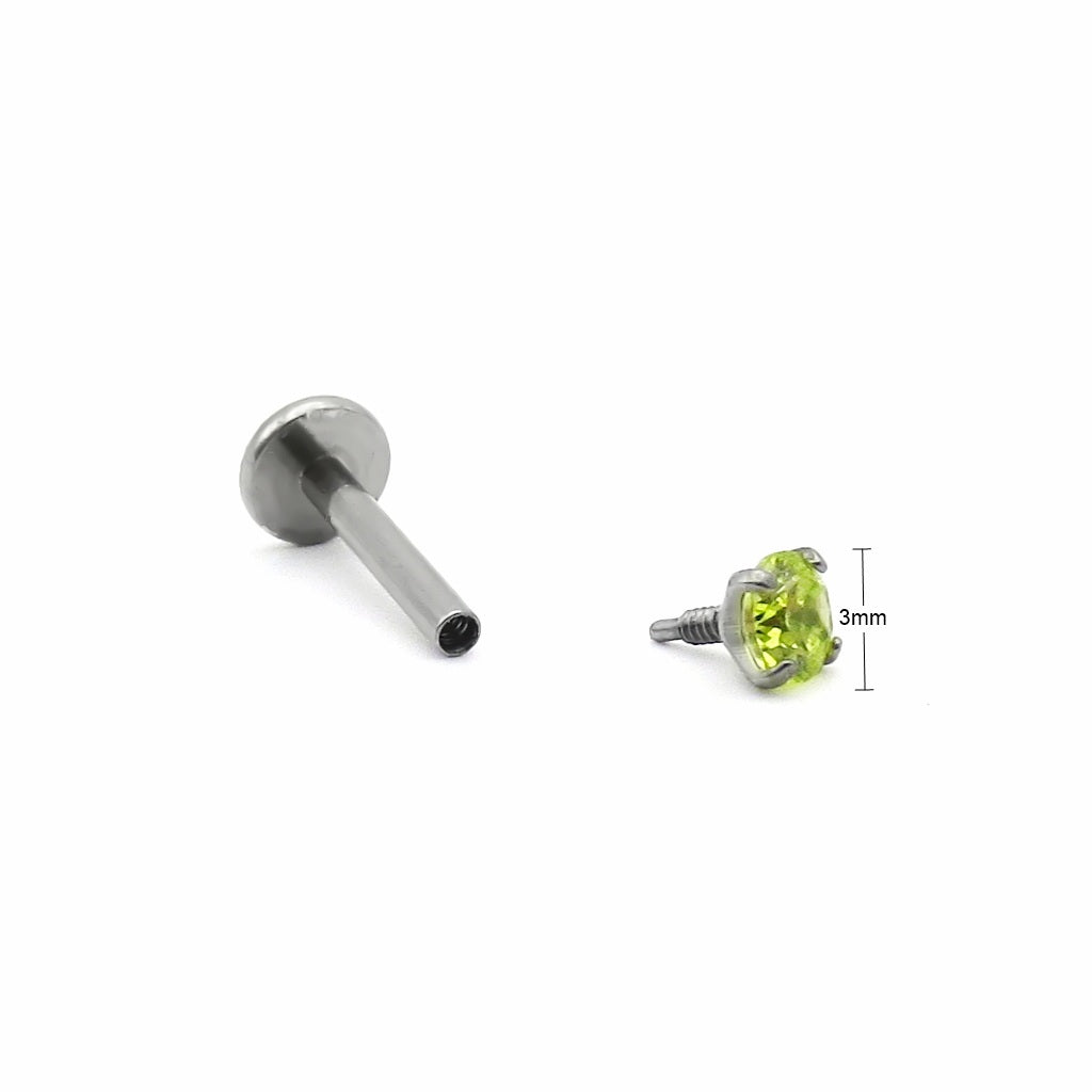 Round CZ Top Titanium Flat Back Stud Earring - Green