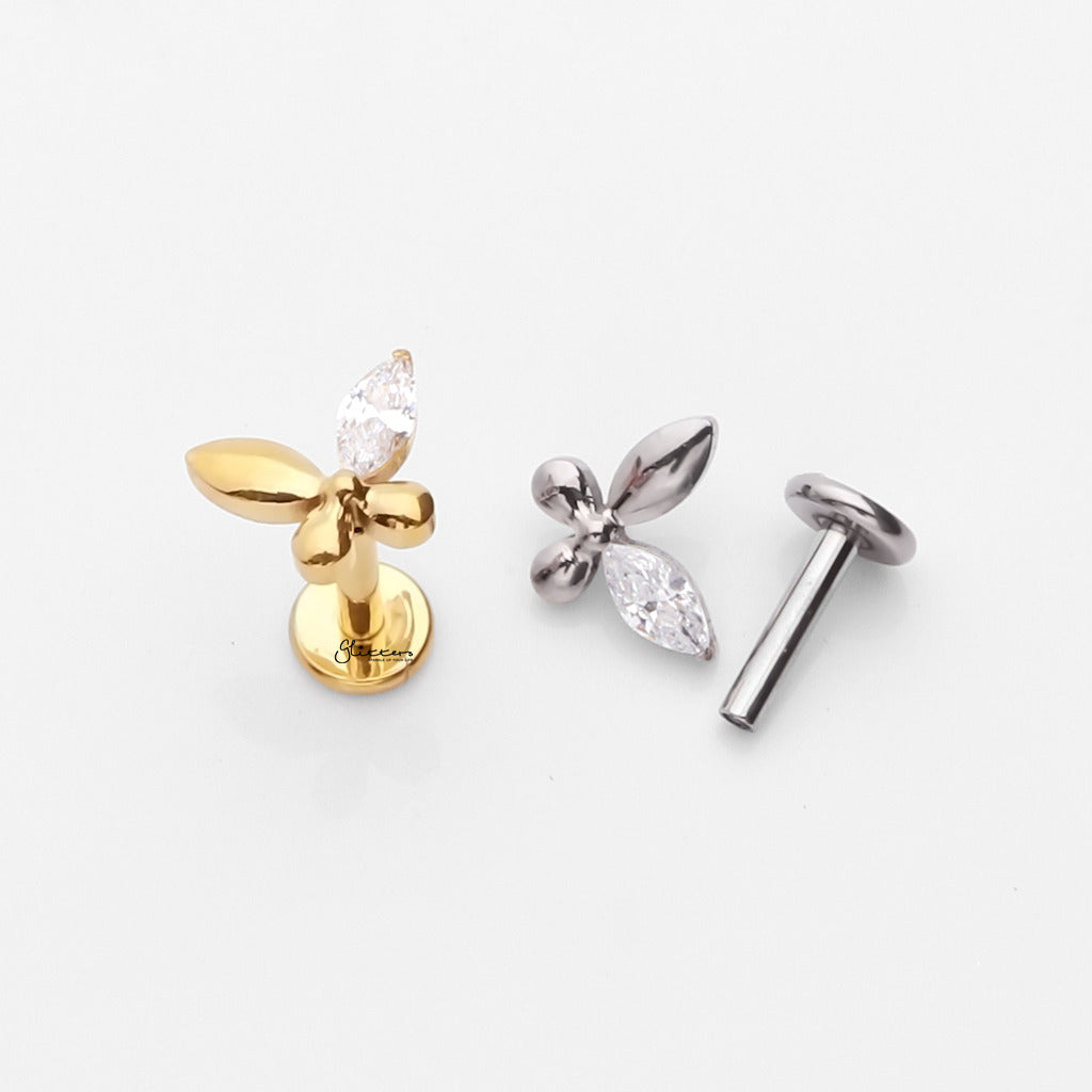 Butterfly with CZ Titanium Flat Back Stud Earrings-Tragus | Cartilage | Daith | Conch-5-Glitters