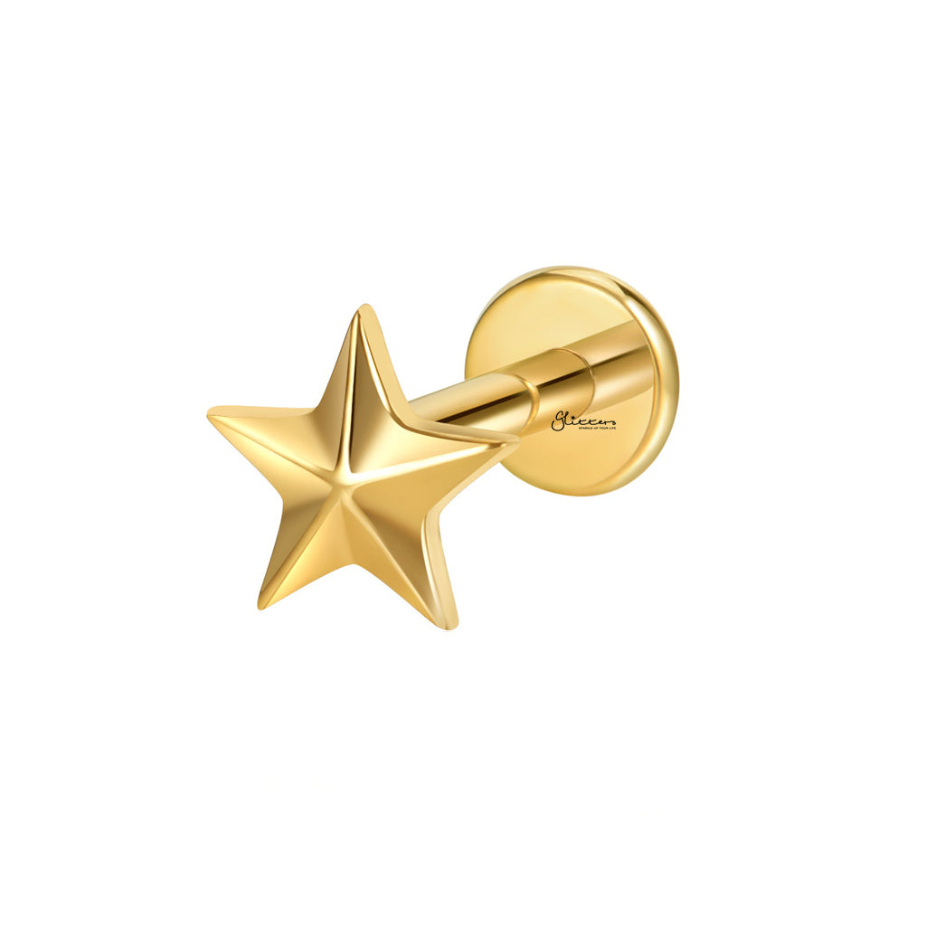 3D Star Titanium Flat Back Stud Earrings-Tragus | Cartilage | Daith | Conch-2-Glitters