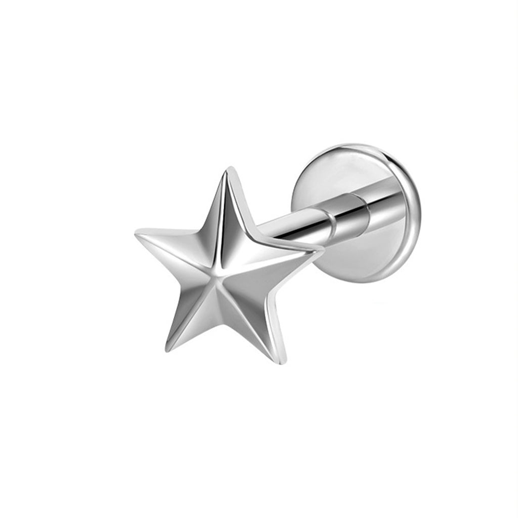 3D Star Titanium Flat Back Stud Earrings-Tragus | Cartilage | Daith | Conch-1-Glitters