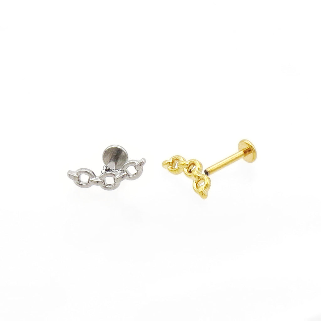 Chain Link Titanium Flat Back Stud Earrings-Tragus | Cartilage | Daith | Conch-2-Glitters