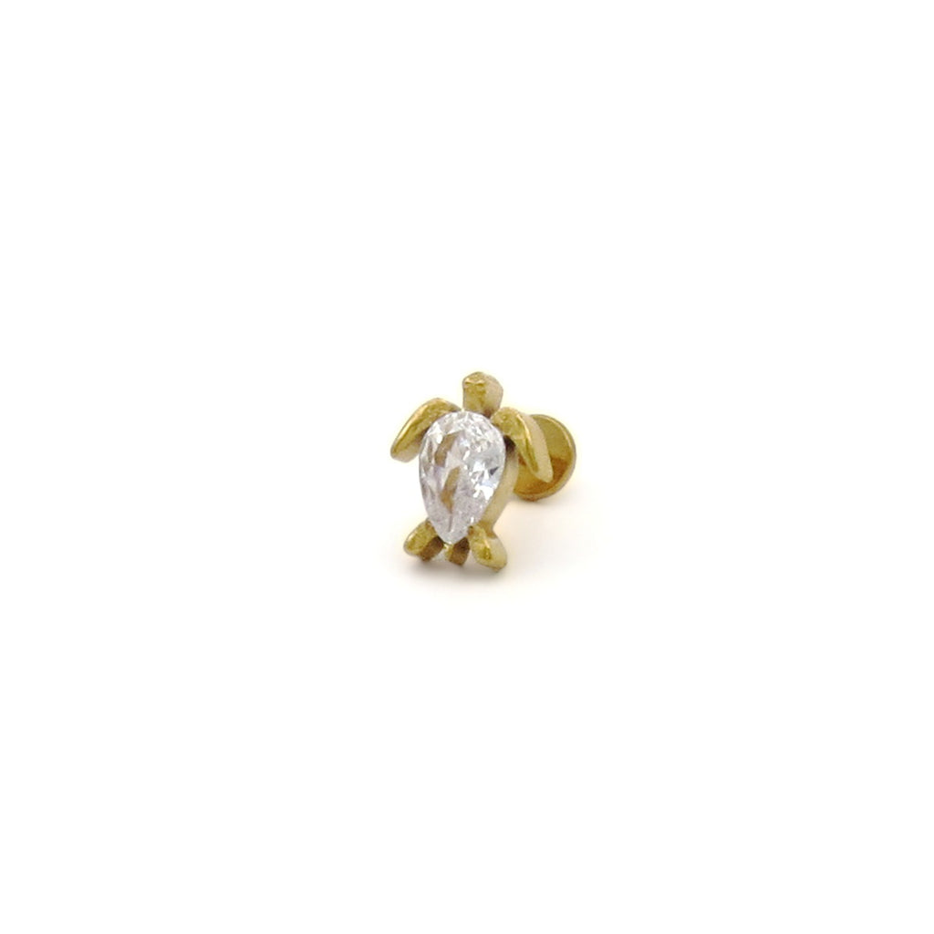 CZ Sea Turtle Titanium Flat Back Stud Earring-Tragus | Cartilage | Daith | Conch-3-Glitters