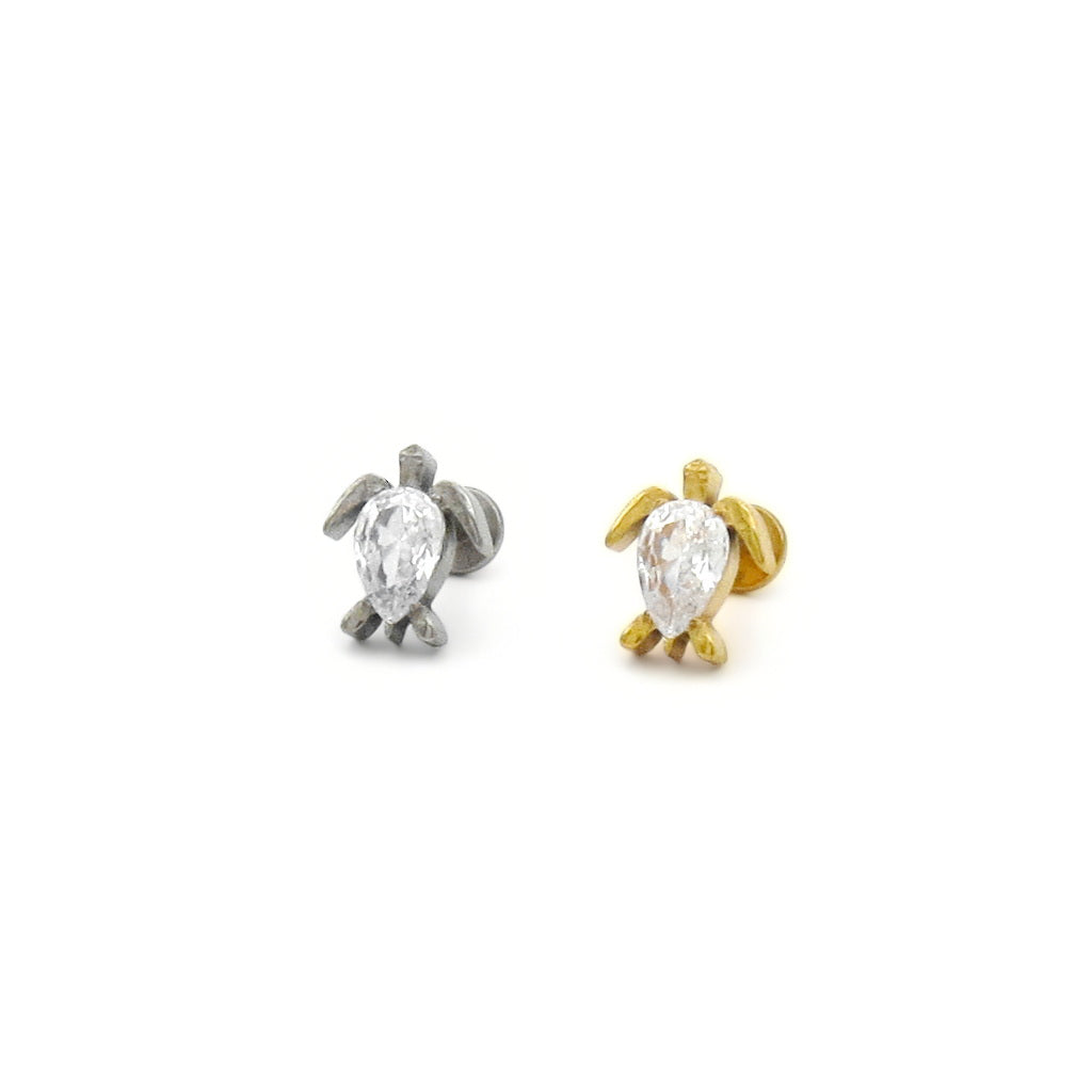CZ Sea Turtle Titanium Flat Back Stud Earring