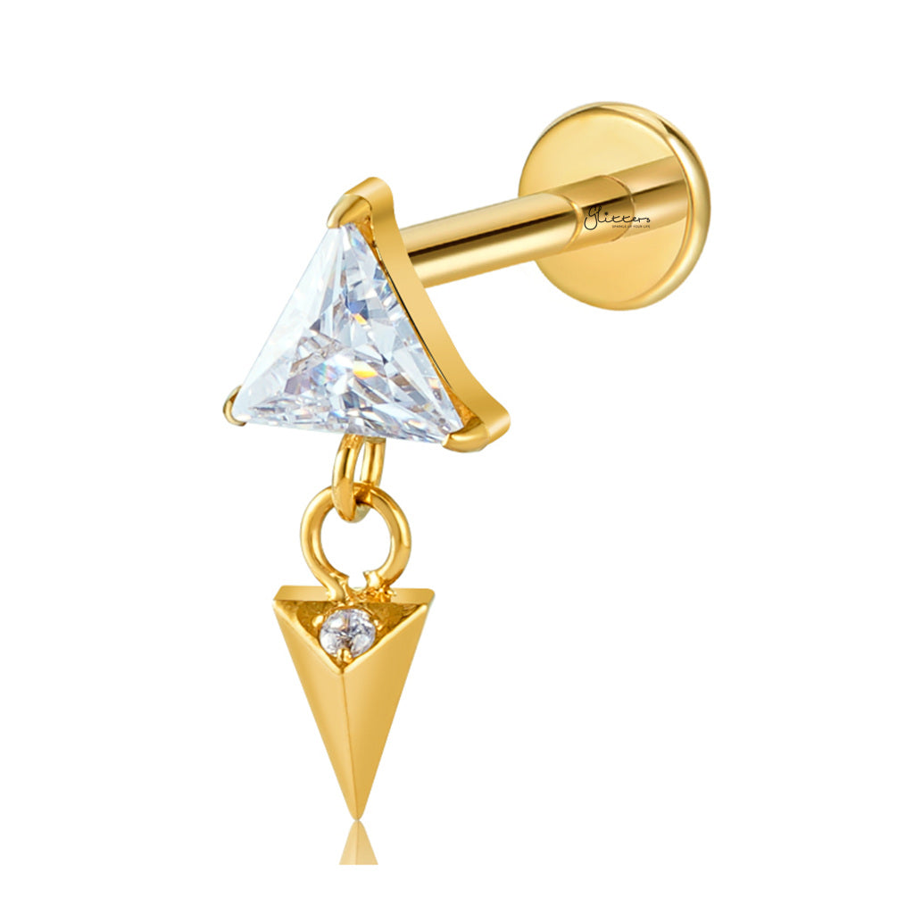 Dangle Triangle CZ Titanium Flat Back Stud Earring