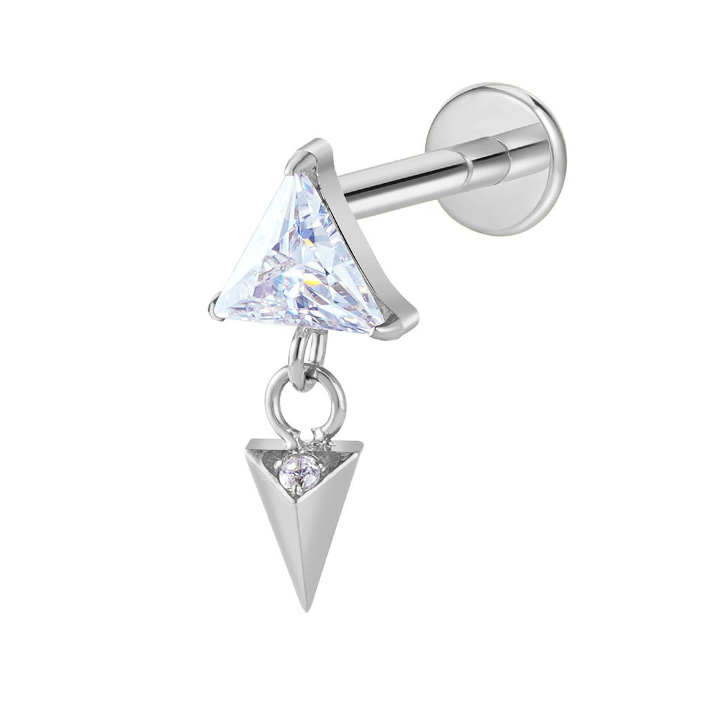 Dangle Triangle CZ Titanium Flat Back Stud Earring