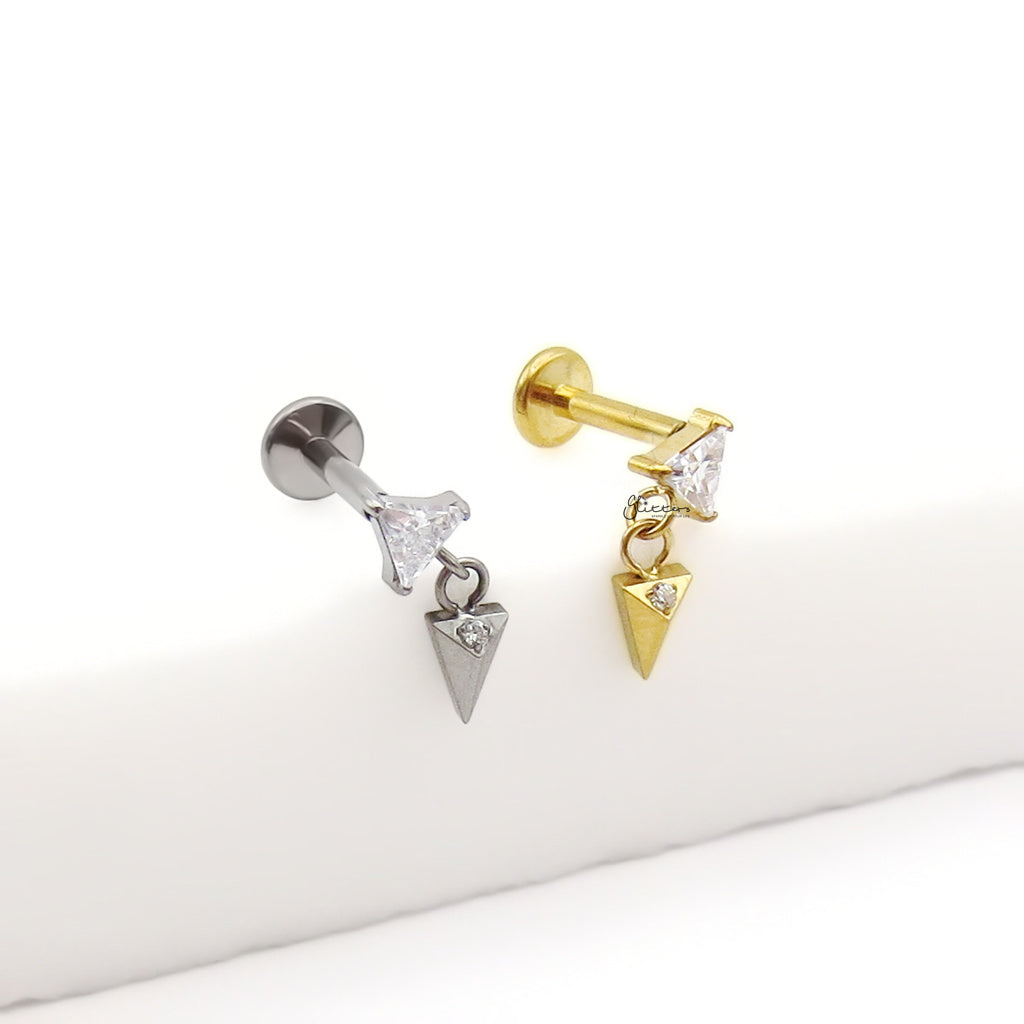 Dangle Triangle CZ Titanium Flat Back Stud Earring