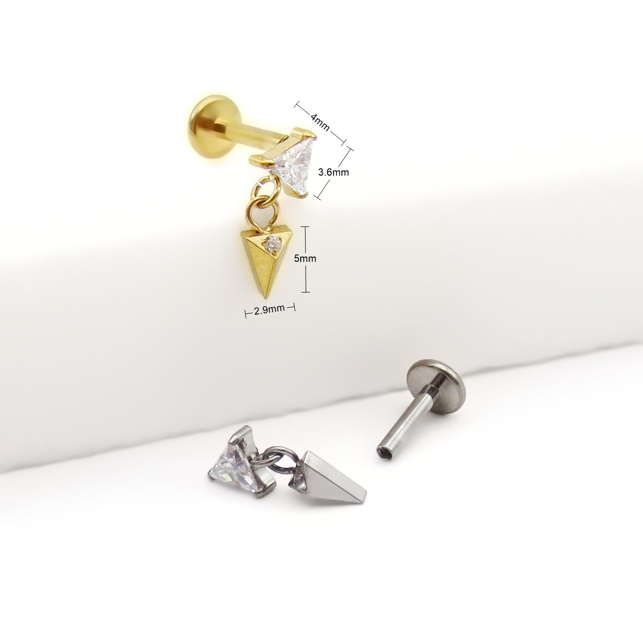 Dangle Triangle CZ Titanium Flat Back Stud Earring