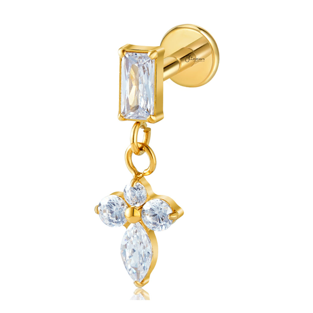 Baguette & Marquise Flower Dangle Titanium Flat Back Stud Earring-Tragus | Cartilage | Daith | Conch-2-Glitters